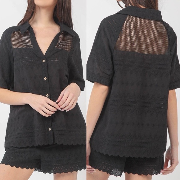 Black Short Button Down Set - Picture 1 of 1